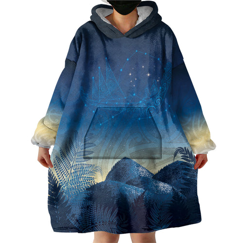 New Zealand Matariki Wearable Blanket Hoodie Maori Waka With Silver Fern