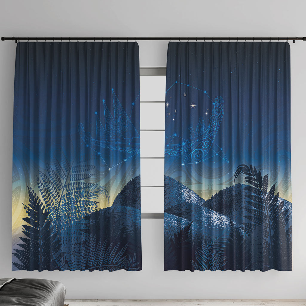 New Zealand Matariki Window Curtain Maori Waka With Silver Fern