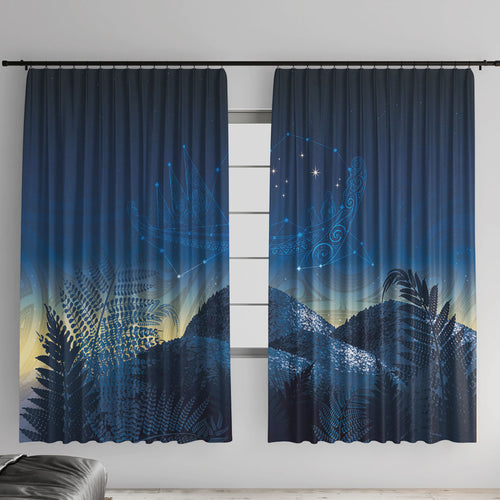 New Zealand Matariki Window Curtain Maori Waka With Silver Fern