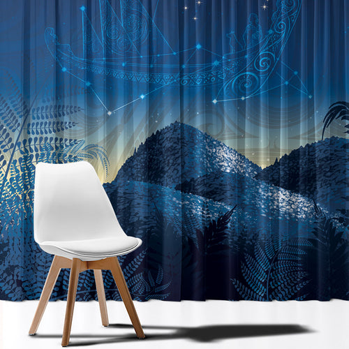 New Zealand Matariki Window Curtain Maori Waka With Silver Fern