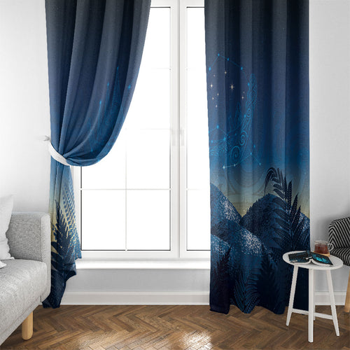 New Zealand Matariki Window Curtain Maori Waka With Silver Fern