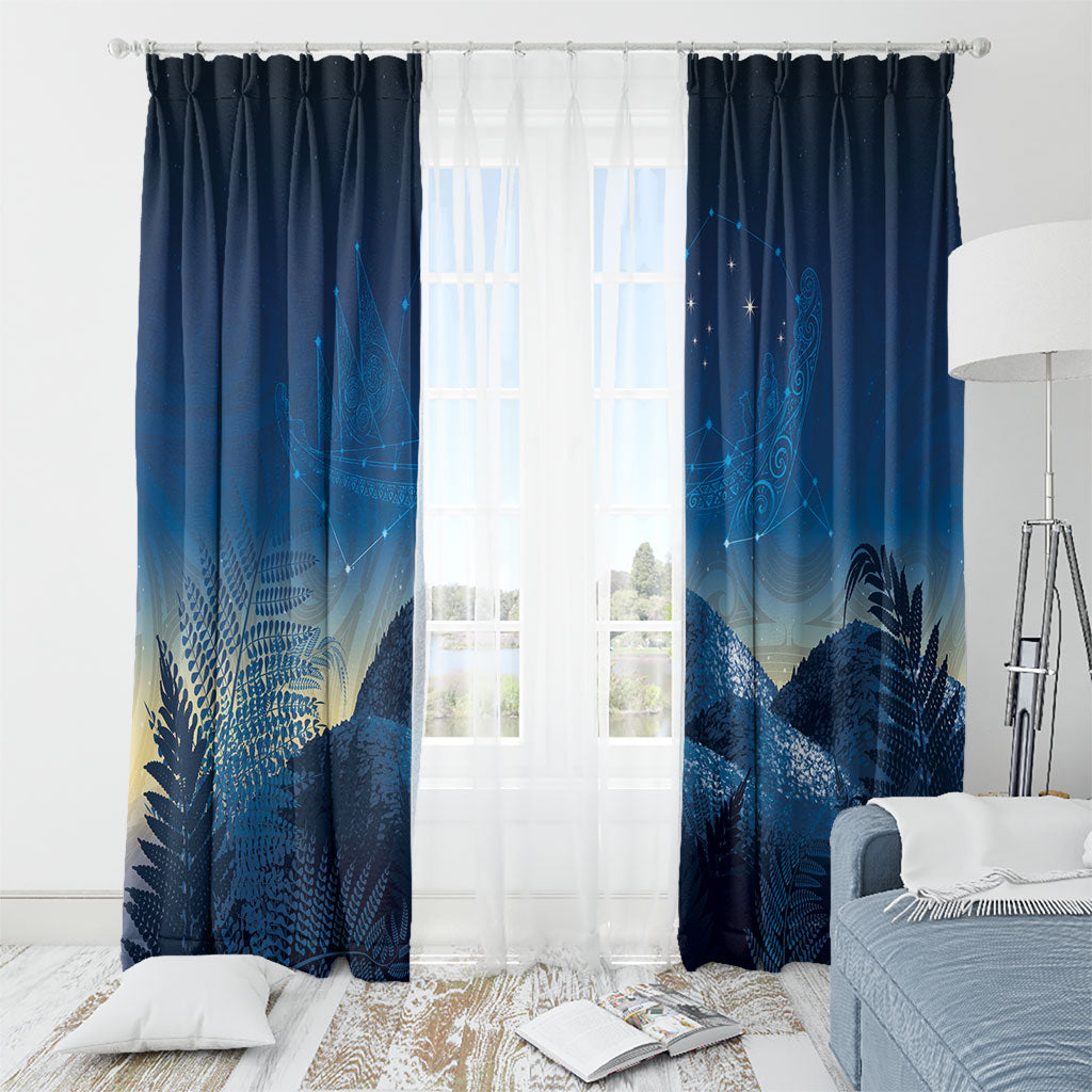 New Zealand Matariki Window Curtain Maori Waka With Silver Fern
