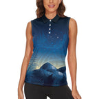 New Zealand Matariki Women Sleeveless Polo Shirt Maori Waka With Silver Fern