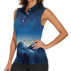 New Zealand Matariki Women Sleeveless Polo Shirt Maori Waka With Silver Fern