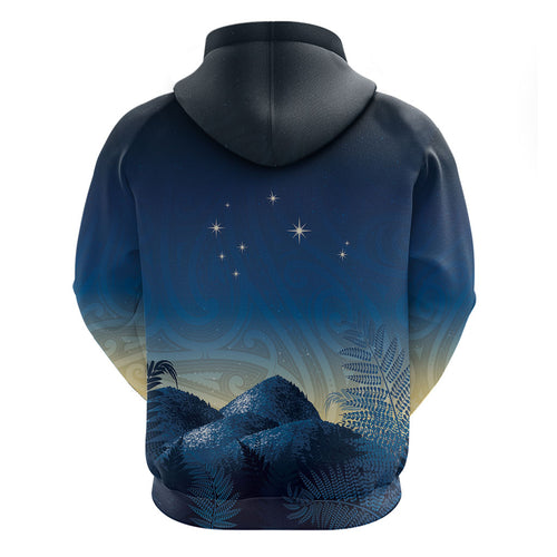 New Zealand Matariki Zip Hoodie Maori Waka With Silver Fern