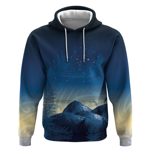 New Zealand Matariki Zip Hoodie Maori Waka With Silver Fern