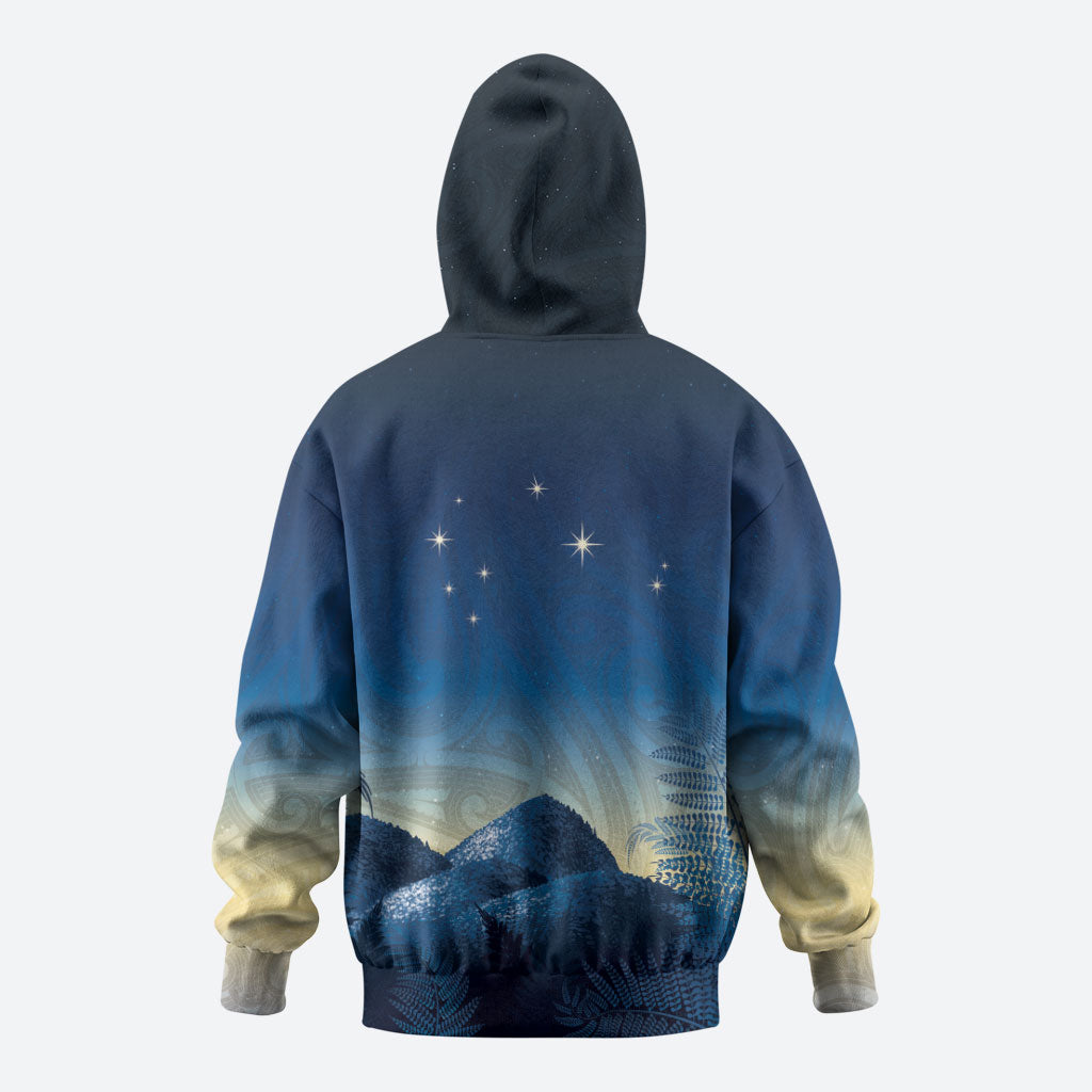 New Zealand Matariki Zip Hoodie Maori Waka With Silver Fern