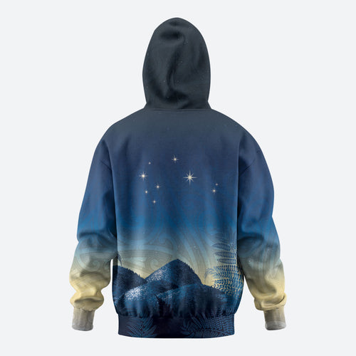 New Zealand Matariki Zip Hoodie Maori Waka With Silver Fern