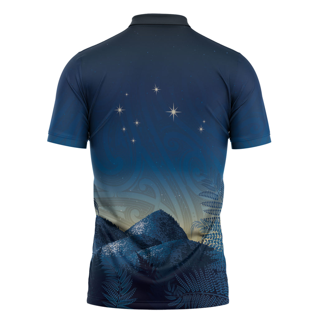 New Zealand Matariki Zipper Polo Shirt Maori Waka With Silver Fern
