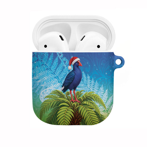New Zealand Christmas AirPods Case Pukeko With Ponga Tree Silver Fern