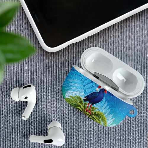 New Zealand Christmas AirPods Case Pukeko With Ponga Tree Silver Fern