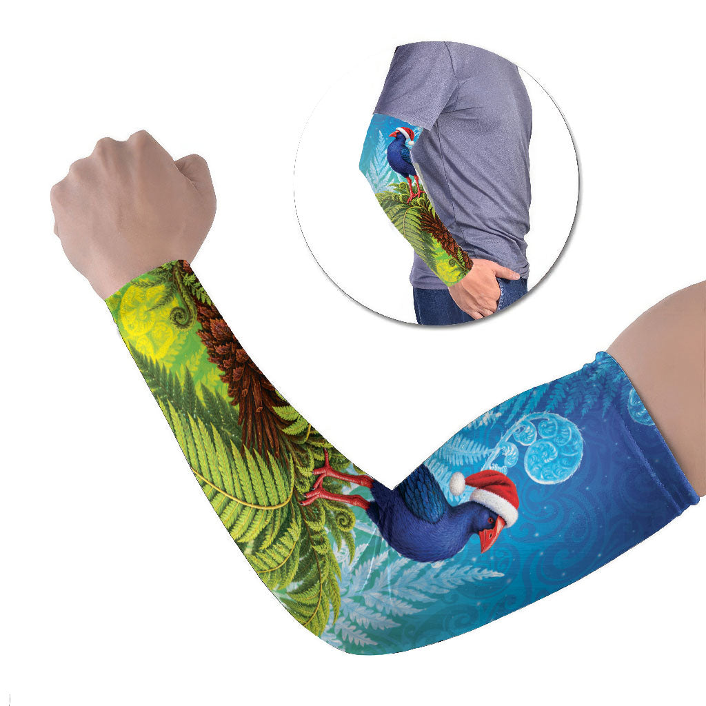 New Zealand Christmas Arm Sleeves Pukeko With Ponga Tree Silver Fern