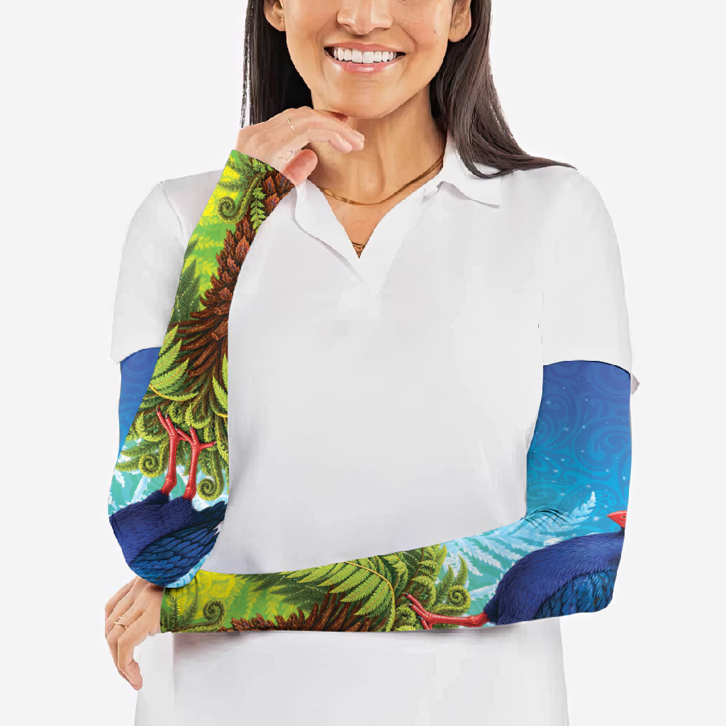 New Zealand Christmas Arm Sleeves Pukeko With Ponga Tree Silver Fern