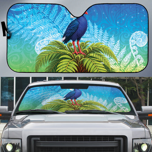 New Zealand Christmas Auto Sun Shade Pukeko With Ponga Tree Silver Fern