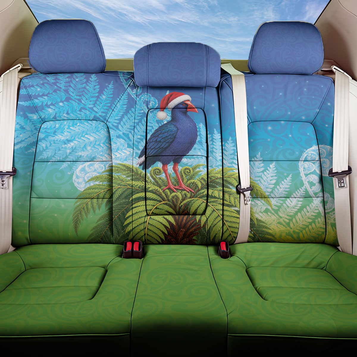 New Zealand Christmas Back Car Seat Cover Pukeko With Ponga Tree Silver Fern