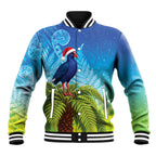 New Zealand Christmas Baseball Jacket Pukeko With Ponga Tree Silver Fern