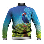 New Zealand Christmas Baseball Jacket Pukeko With Ponga Tree Silver Fern