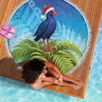 New Zealand Christmas Beach Blanket Pukeko With Ponga Tree Silver Fern