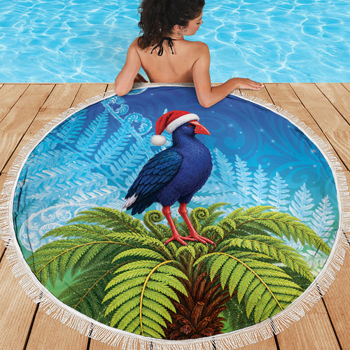 New Zealand Christmas Beach Blanket Pukeko With Ponga Tree Silver Fern