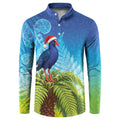 New Zealand Christmas Button Sweatshirt Pukeko With Ponga Tree Silver Fern
