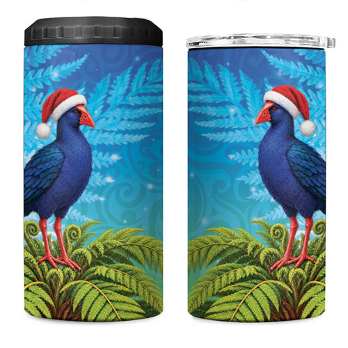 New Zealand Christmas 4 in 1 Can Cooler Tumbler Pukeko With Ponga Tree Silver Fern