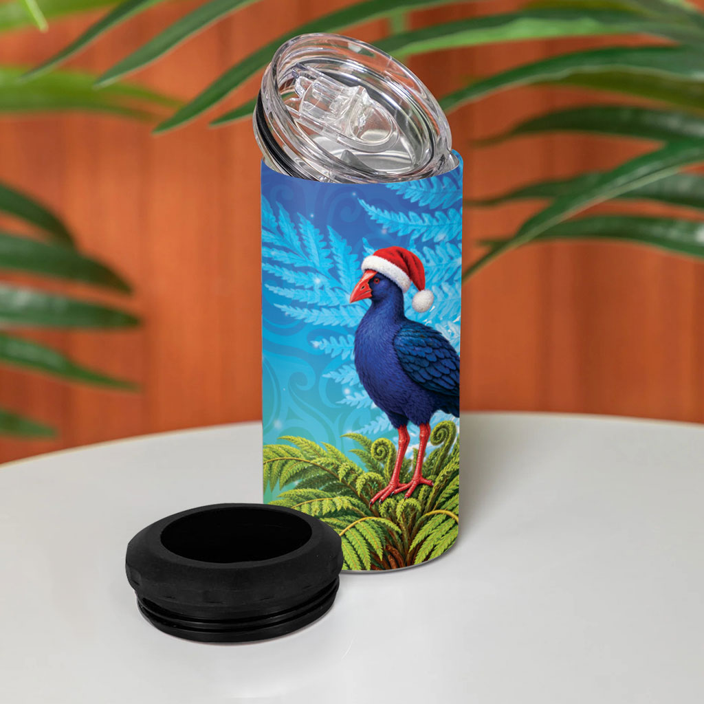 New Zealand Christmas 4 in 1 Can Cooler Tumbler Pukeko With Ponga Tree Silver Fern