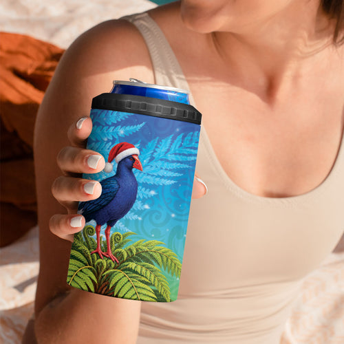 New Zealand Christmas 4 in 1 Can Cooler Tumbler Pukeko With Ponga Tree Silver Fern