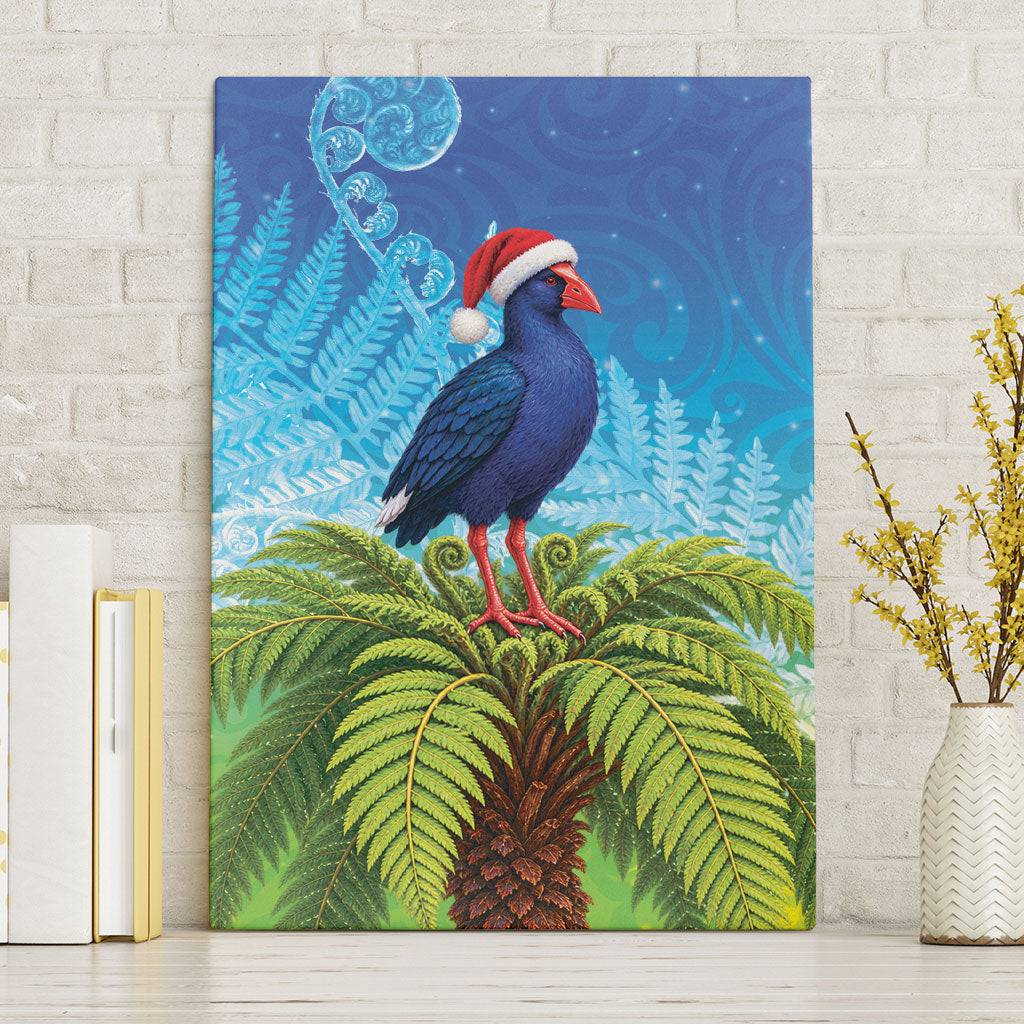 New Zealand Christmas Canvas Wall Art Pukeko With Ponga Tree Silver Fern