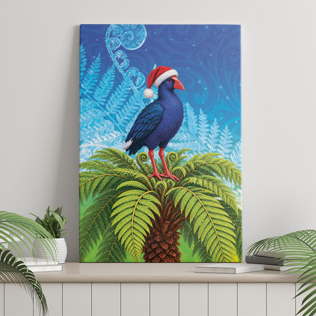 New Zealand Christmas Canvas Wall Art Pukeko With Ponga Tree Silver Fern