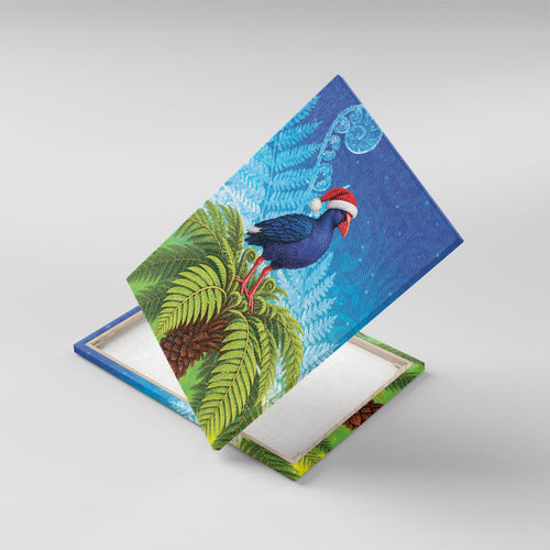 New Zealand Christmas Canvas Wall Art Pukeko With Ponga Tree Silver Fern