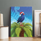 New Zealand Christmas Canvas Wall Art Pukeko With Ponga Tree Silver Fern