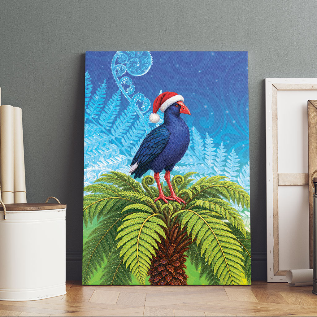 New Zealand Christmas Canvas Wall Art Pukeko With Ponga Tree Silver Fern