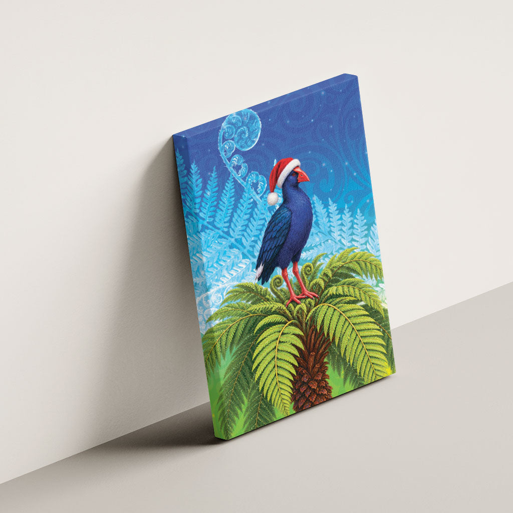 New Zealand Christmas Canvas Wall Art Pukeko With Ponga Tree Silver Fern
