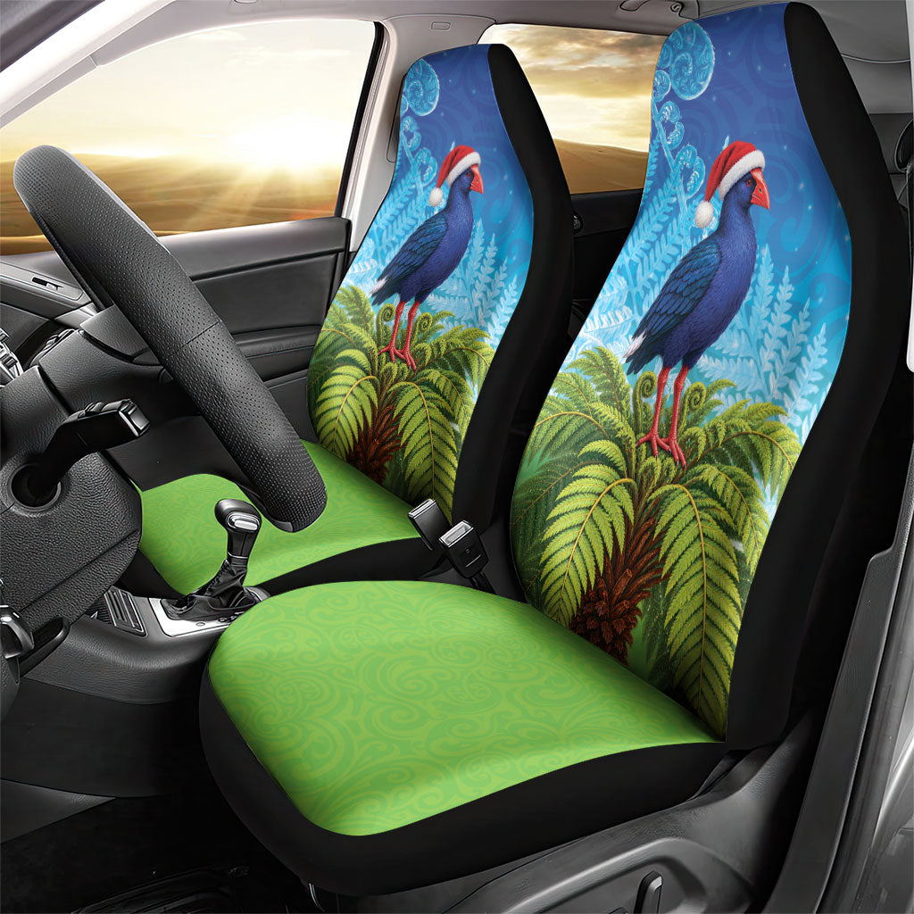 New Zealand Christmas Car Seat Cover Pukeko With Ponga Tree Silver Fern