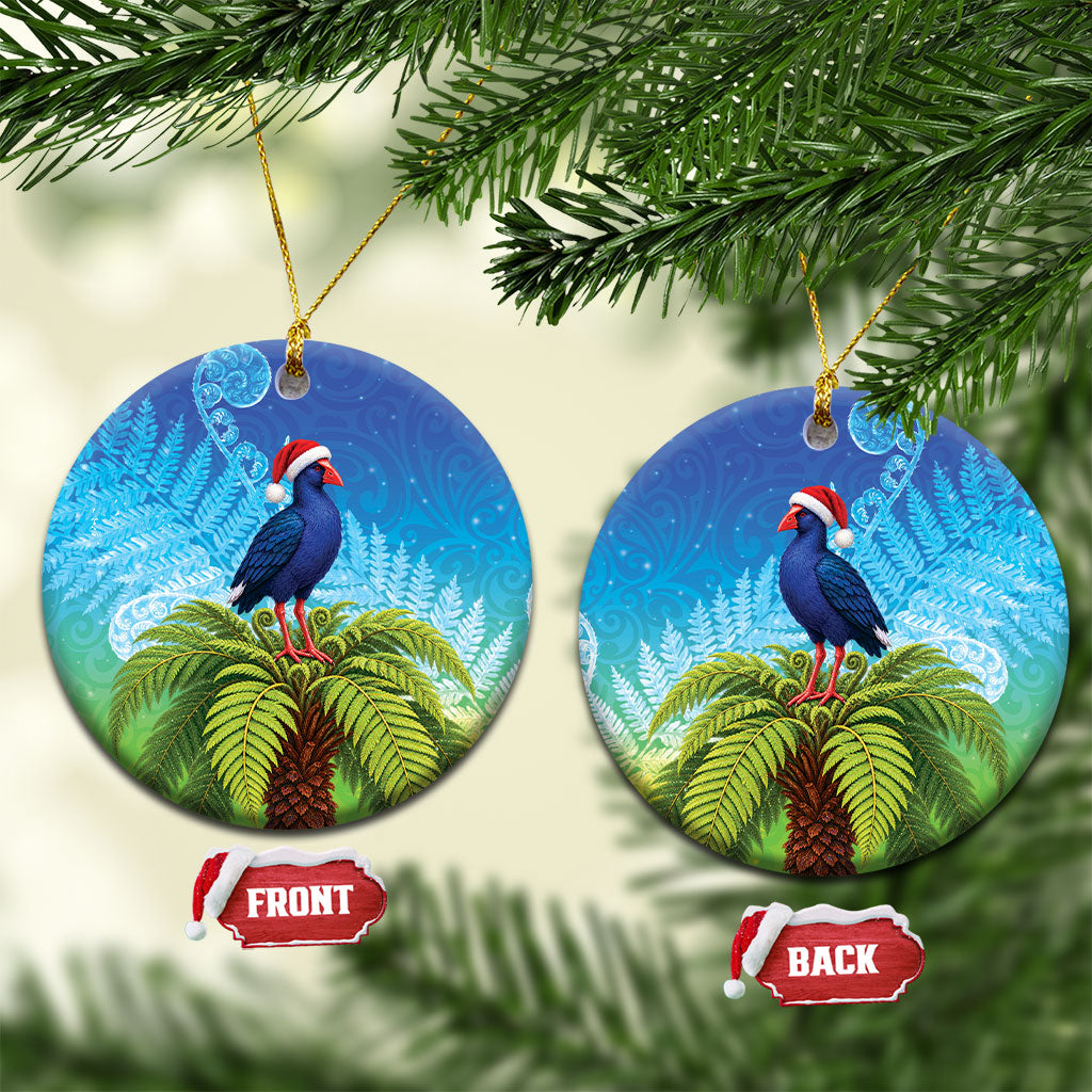 New Zealand Christmas Ceramic Ornament Pukeko With Ponga Tree Silver Fern
