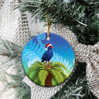 New Zealand Christmas Ceramic Ornament Pukeko With Ponga Tree Silver Fern