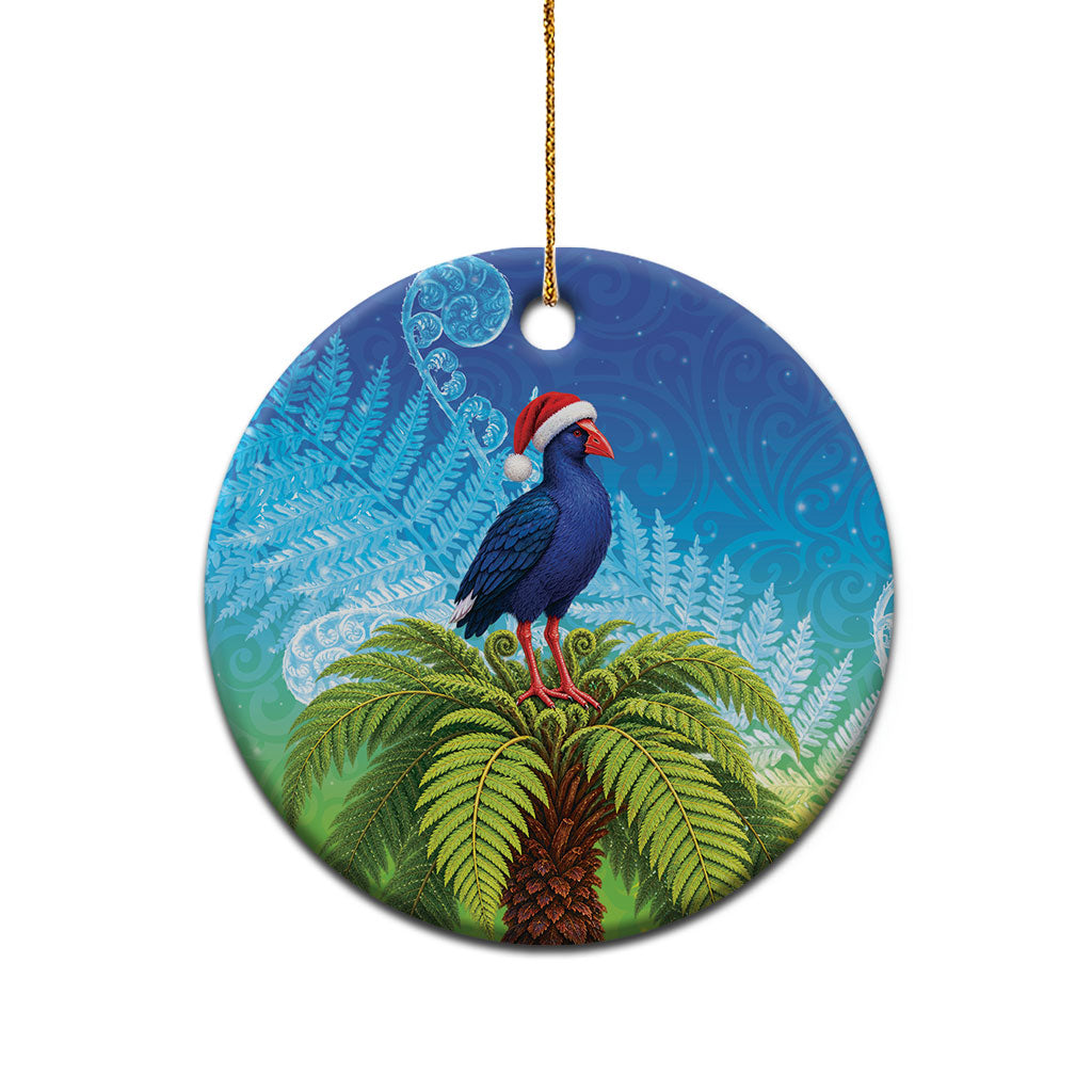 New Zealand Christmas Ceramic Ornament Pukeko With Ponga Tree Silver Fern