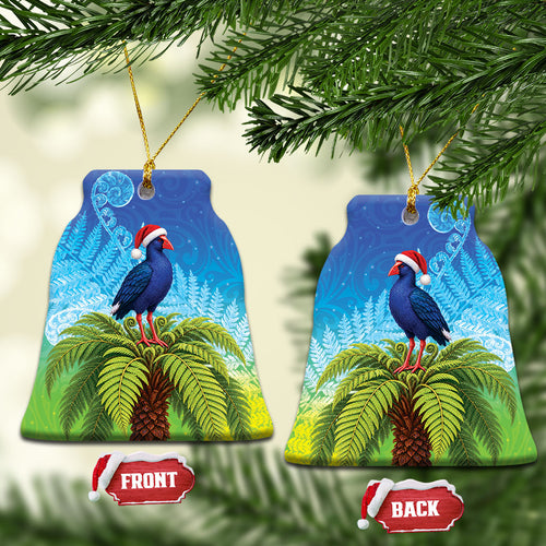New Zealand Christmas Ceramic Ornament Pukeko With Ponga Tree Silver Fern