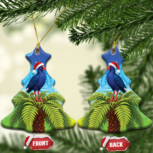 New Zealand Christmas Ceramic Ornament Pukeko With Ponga Tree Silver Fern