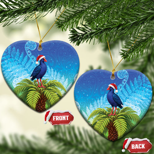 New Zealand Christmas Ceramic Ornament Pukeko With Ponga Tree Silver Fern