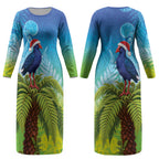 New Zealand Christmas Couples Matching Long Sleeve Bodycon Dress and Long Sleeve Button Shirt Pukeko With Ponga Tree Silver Fern
