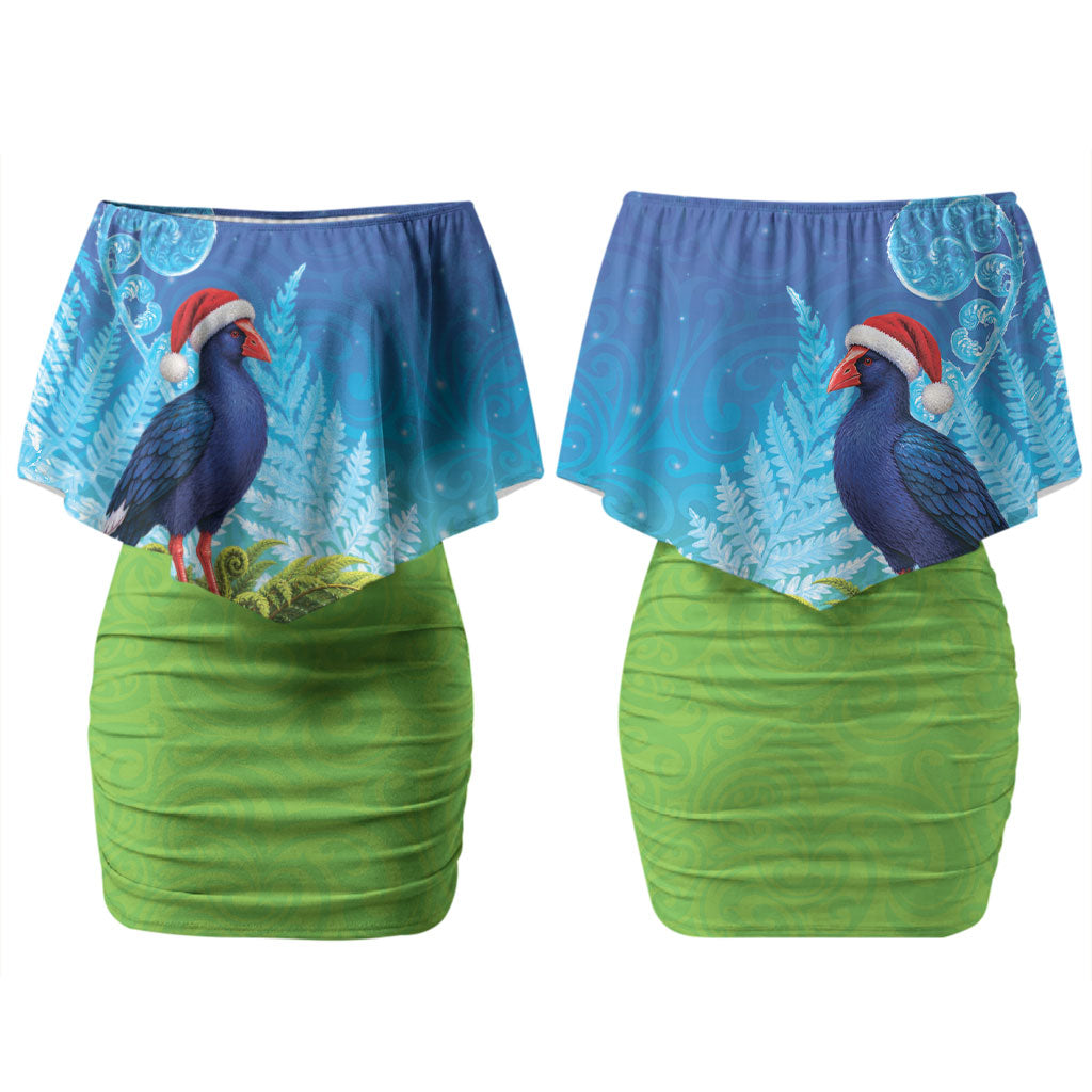 New Zealand Christmas Couples Matching Off Shoulder Short Dress and Long Sleeve Button Shirt Pukeko With Ponga Tree Silver Fern