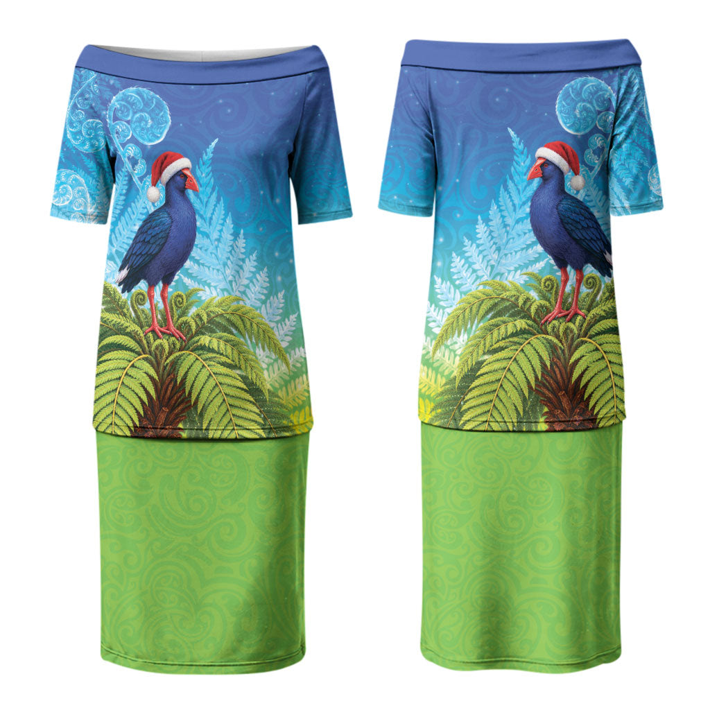 New Zealand Christmas Couples Matching Puletasi and Hawaiian Shirt Pukeko With Ponga Tree Silver Fern