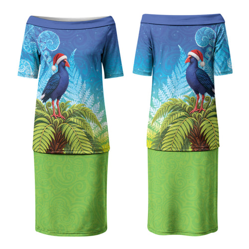 New Zealand Christmas Couples Matching Puletasi and Hawaiian Shirt Pukeko With Ponga Tree Silver Fern