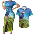 New Zealand Christmas Couples Matching Short Sleeve Bodycon Dress and Hawaiian Shirt Pukeko With Ponga Tree Silver Fern