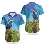 New Zealand Christmas Couples Matching Short Sleeve Bodycon Dress and Hawaiian Shirt Pukeko With Ponga Tree Silver Fern