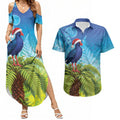 New Zealand Christmas Couples Matching Summer Maxi Dress and Hawaiian Shirt Pukeko With Ponga Tree Silver Fern