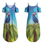 New Zealand Christmas Couples Matching Summer Maxi Dress and Long Sleeve Button Shirt Pukeko With Ponga Tree Silver Fern