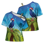 New Zealand Christmas Cross Shoulder Shirt Pukeko With Ponga Tree Silver Fern
