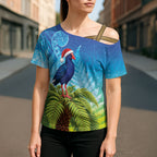 New Zealand Christmas Cross Shoulder Shirt Pukeko With Ponga Tree Silver Fern